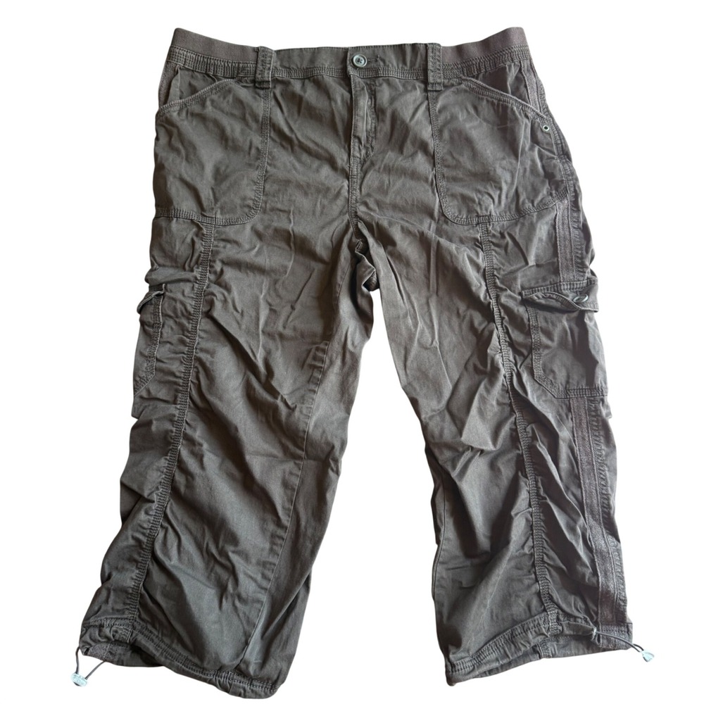 Style & Co Cargo Capri Pants Womens 18 Brown Utility Cropped Drawstring Hiking